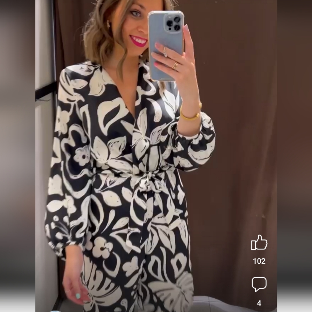 ZARA * SATIN LONG PRINT JUMPSUIT - Picture 9 of 11